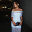 Serenelle Maternity Off-Shoulder Pleated Mesh Maxi Dress