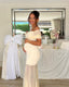 Serenelle Maternity Off-Shoulder Pleated Mesh Maxi Dress